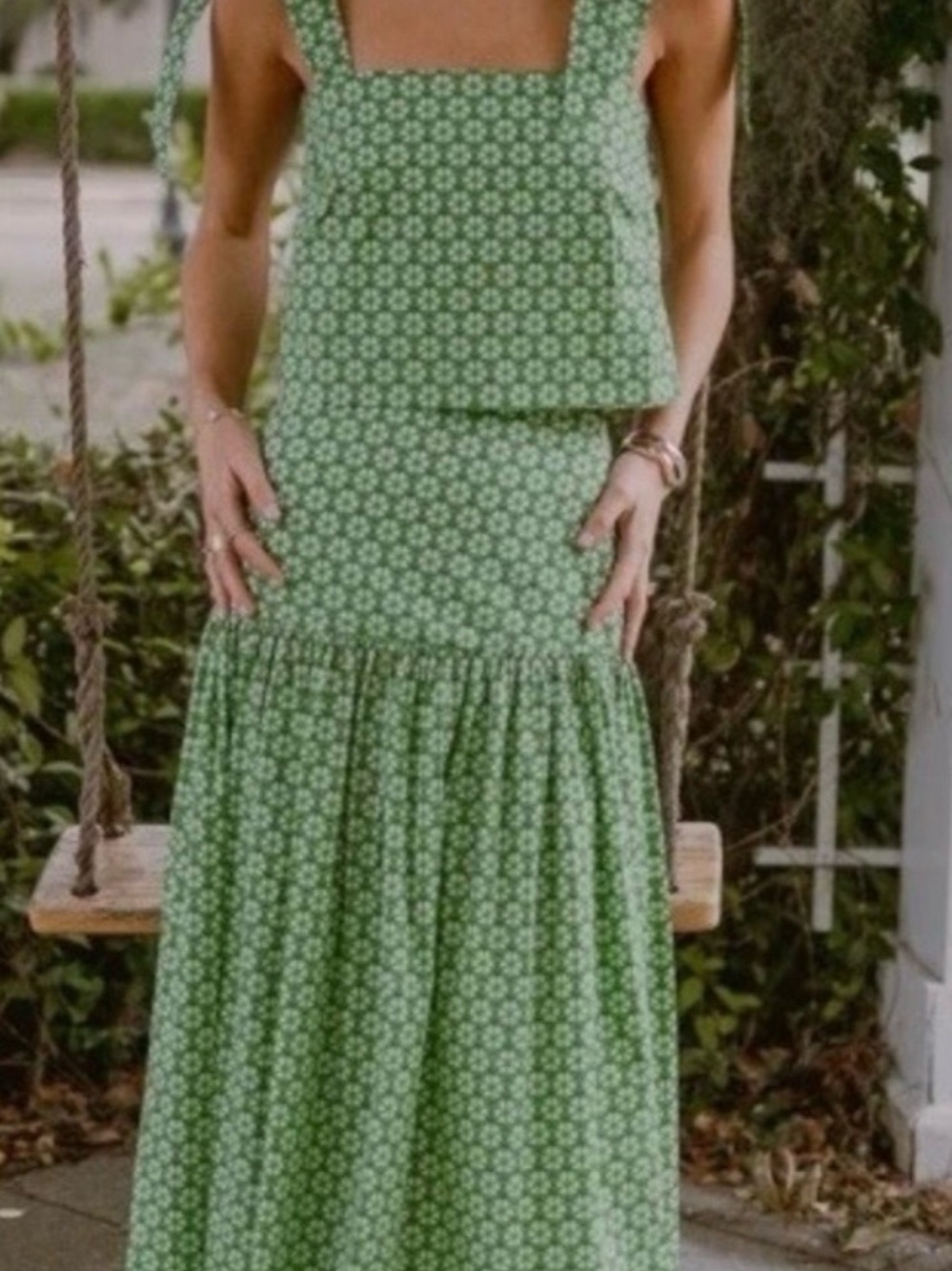Green Floral Tiered Maxi Skirt and Crop Top (Simkins Style x Antonio Melani)